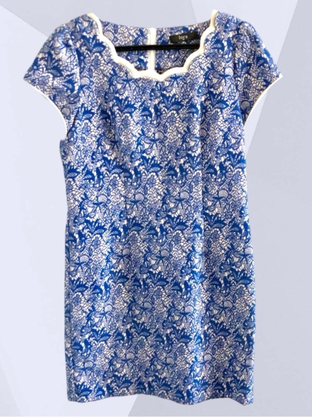 Blue Floral Scallop Neck Cap-Sleeve Dress